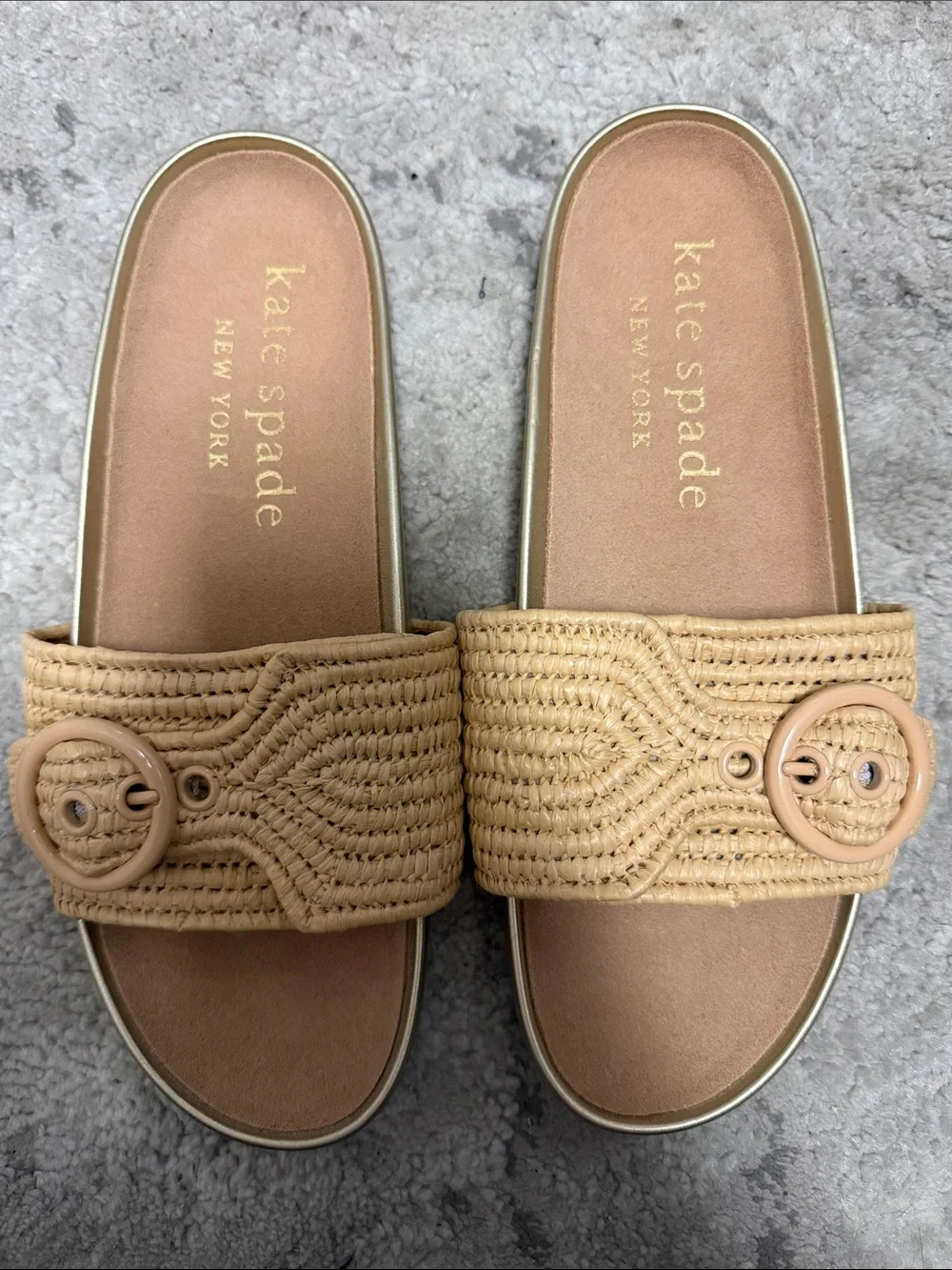kate spade Tan Woven Buckle Slide Mules